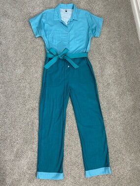 The Kit Brand- Teal Jumpsuit with Tie Belt